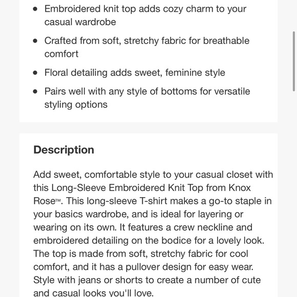 Knox Rose Long Sleeve Embroidered Knit Top NWT - Picture 8 of 8